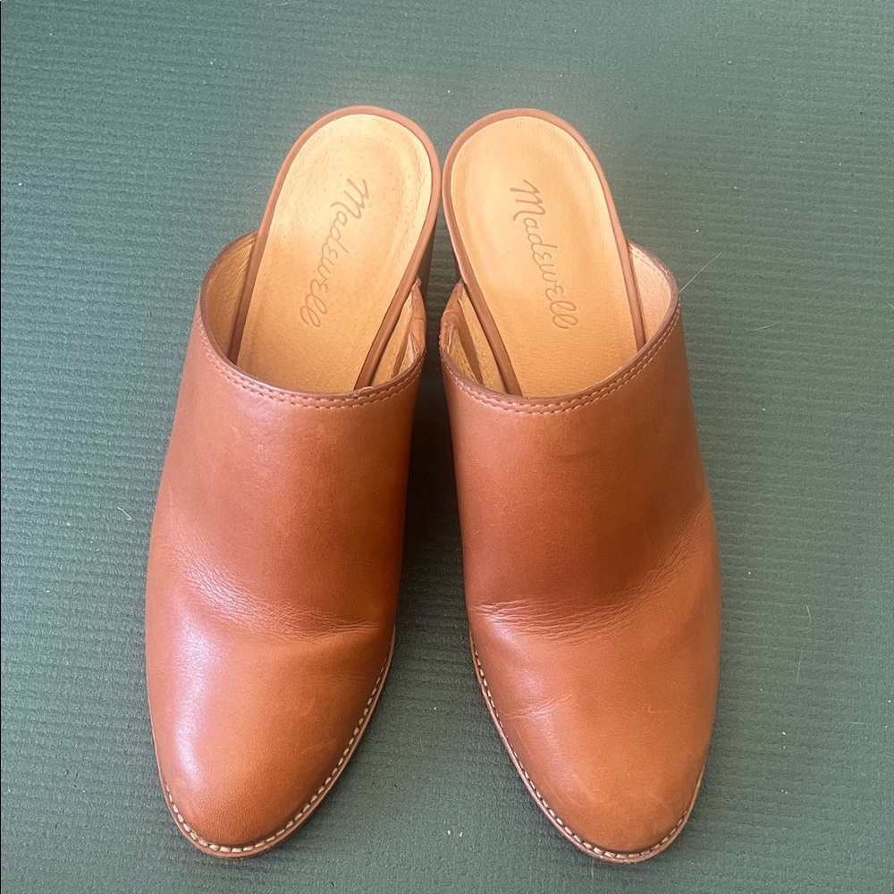Madewell Cognac Leather Slip-On Mules